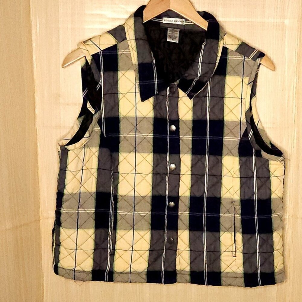 Rebecca Malone Navy Yellow Quilted Vest XL